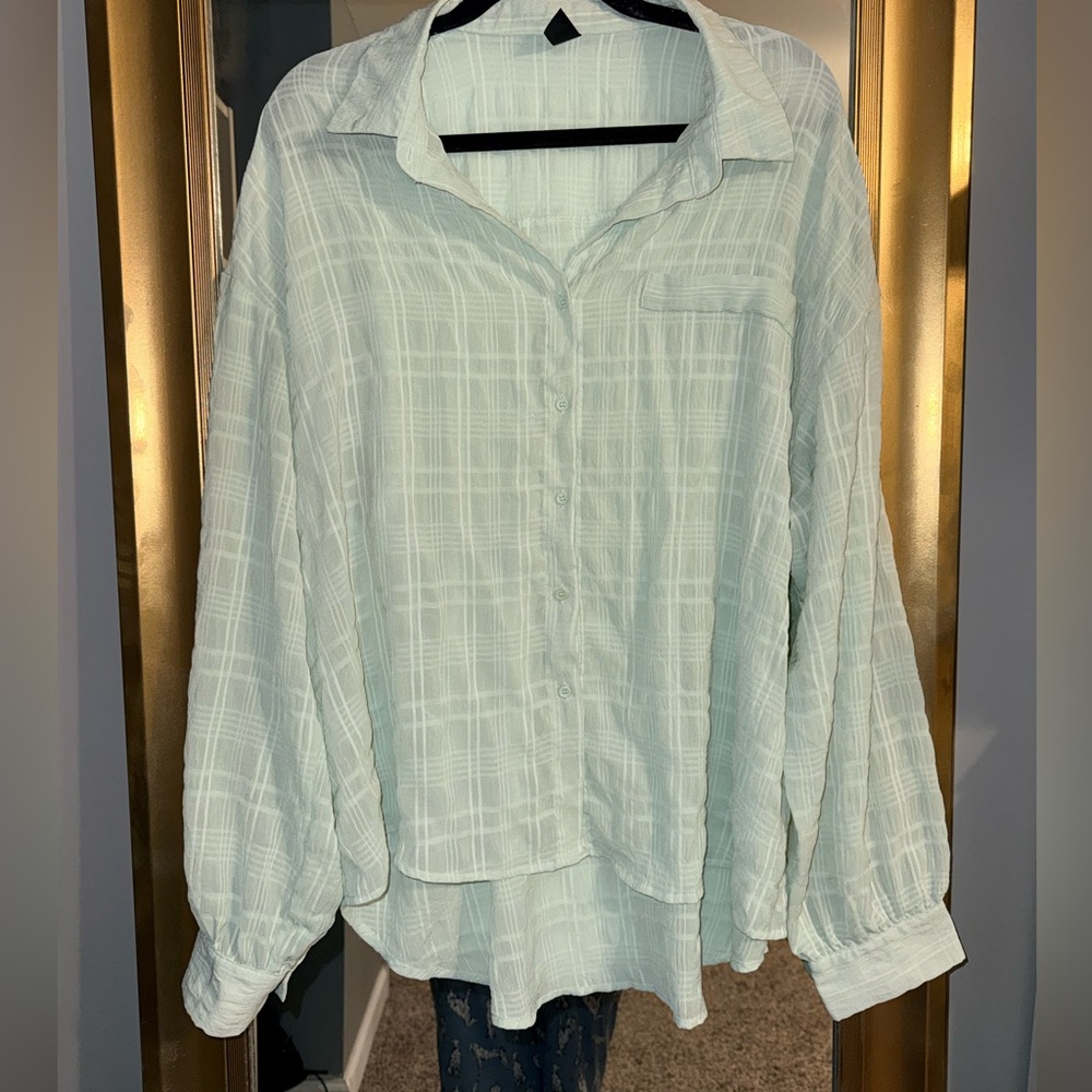 Mint Green Sheer Women's Button-Down Shirt